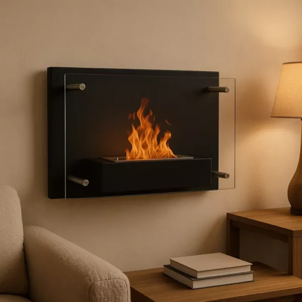 Fireglass Väggmonterad Eldstad Svart