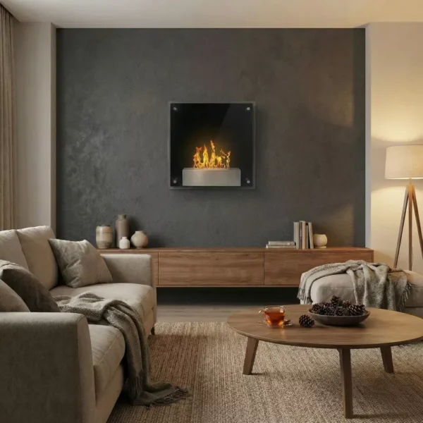 Squarebox Bioetanolkamin Vägg Svart