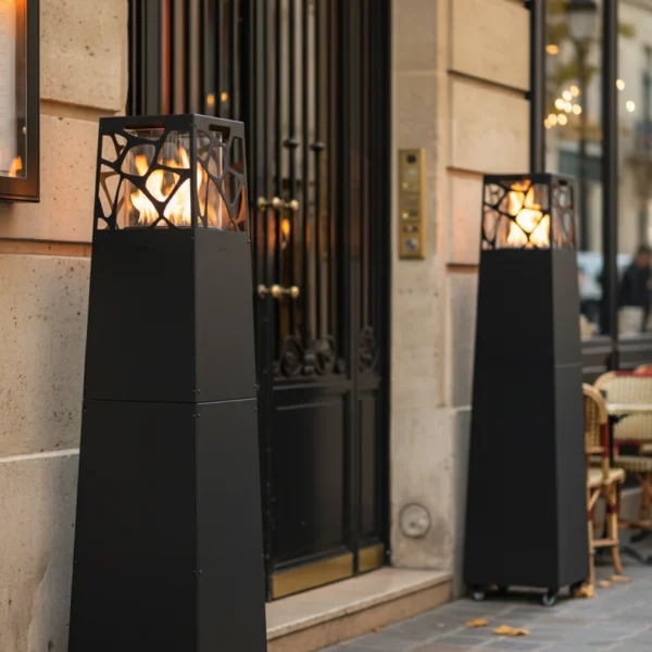 Pyramid hog gasolkamin svart planika